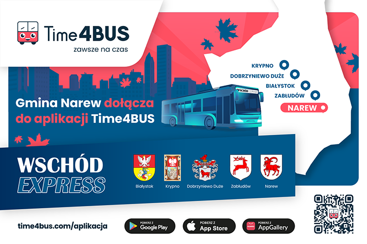 Grafika Time4BUS i Wschód Express uruchomienie aplikacji mobilnej Narew