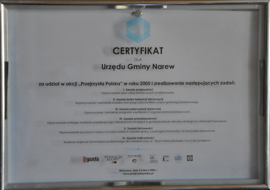 Certyfikat Przejrzysta Polska 2005